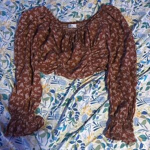 Hollister burnt orange floral top long sleeve
